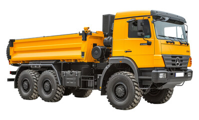 Robust yellow dump truck for construction work isolated on transparent background png