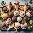 an assortment of delectable frozen treats, including decadent ice cream sundaes, fruity popsicles, and creamy gelato, designed to provide sweet relief from the summer heat. Imagine colorful scoops of 