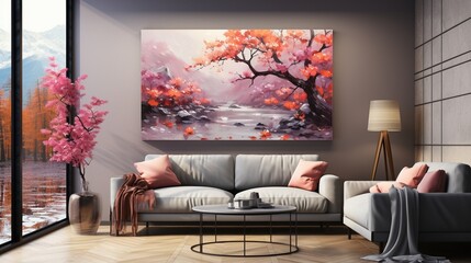 Artistic conception of beautiful landscape painting of nature of forest, background illustration, tender and dreamy design.