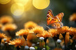 Butterfly on flowers in the garden with bokeh background