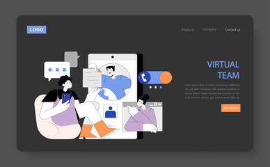 Poster - Virtual Team collaboration. Vector illustration.