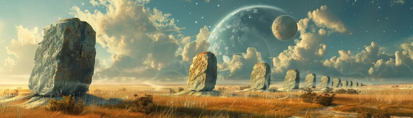 Canvas Print - a series of large rocks are arranged in a row in a desert landscape