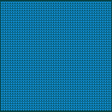 Knitted blue fabric background . Knitting wool style. Vector illustration