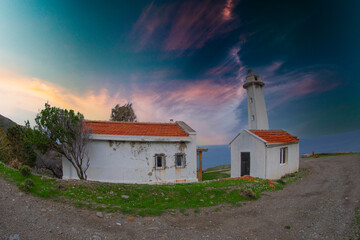 Wall Mural - Sarpıncık Lighthouse (Karaburun Lighthouse), with access to 12 miles of sight, has been in service in the direction of Urla-Karaburun in İzmir Çeşme Peninsula