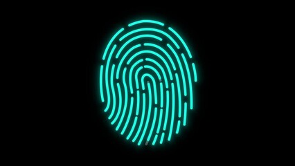 Futuristic digital processing of fingerprints neon Glowing looping technology fingerprint on a black background HUD hologram art  modern fingerprint scanner concept 
