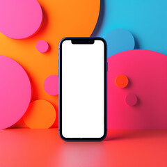 smartphone mockup with 3d colorful modern shape