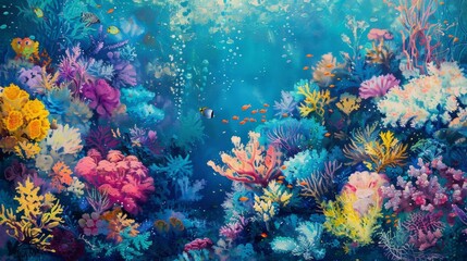 Wall Mural - Vibrant coral reef bursts with colors against deep azure lively and diverse backdrop