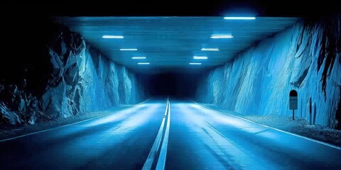 Wall Mural - Tunnel with blue lights running through it