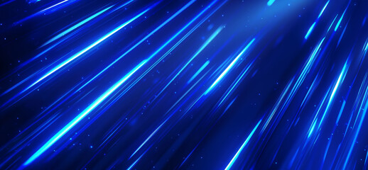 Aufkleber - Glowing speed diagonal blue lines on a dark background. Straight fast laser shiny beams motion light. Techno business website element, for web page, banner, desktop, text header