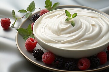 Poster - fresh yogurt in a minimalist style, healthy snack for breakfast