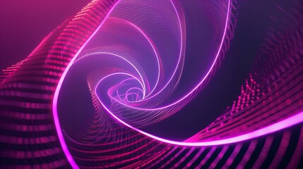 Wall Mural - this graphic design features an abstract illusion of a spiral, composed of pink and violet neon line