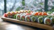 © Pikul - Vegetarian sushi platter, artistic arrangement, side view, soft diffuse lighting