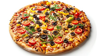 vegetarian gourmet pizza, vibrant toppings, overhead shot, bright studio light