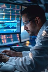 Sticker - Scientist analyzing dna data on computer in laboratory