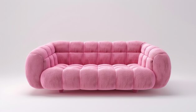 Cherry-red and bubblegum pink 3d sofa on white background, isolated for architectural use, minimal and realistic design.