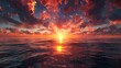 A beautiful sunset over the ocean. The sky is ablaze with color, and the water is calm and still. The scene is peaceful and serene, and it brings a sense of wonder and awe.