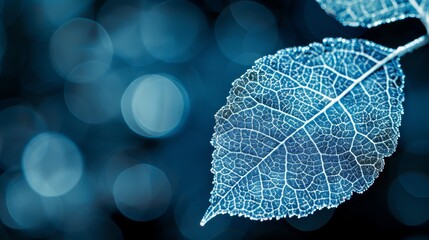 Sticker -  A tight shot of a blue leaf with softly blurred lights in the background