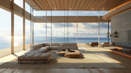 Sticker - Ocean View. Modern Beach House Interior with Luxury Sea View