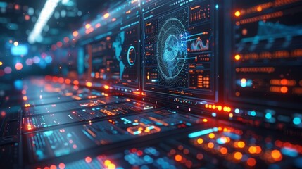 Poster - A computer screen displaying a futuristic digital image with vibrant colors and advanced technology elements.