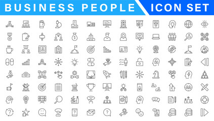 Business people, human resources, office management - thin line web icon set. Outline icons collection. Simple vector illustration