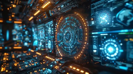 Poster - A modern space station brightly lit with numerous lights, showcasing a futuristic environment in outer space.