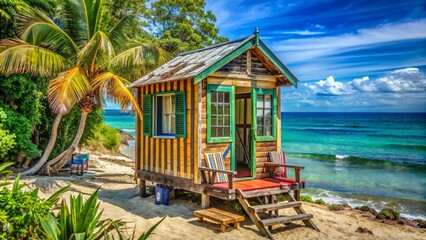 Wall Mural - a small hut on the beach with palm trees