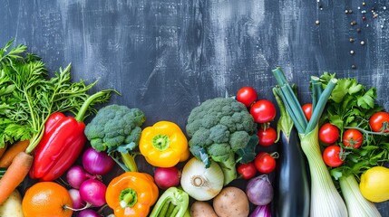 Wall Mural - Assorted fresh vegetables top view   ideal vibrant backdrop for enticing food advertisements