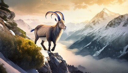Wall Mural - mountain goat in the mountains