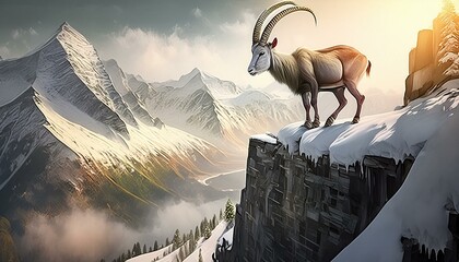 Wall Mural - Ibex goats in the mountains