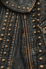 Poster - Rough textures of distressed leather and metallic studs, evoking the classic rock and roll style,