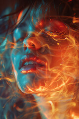 Poster - Vibrant streaks of light that mimic the motion blur of headbanging, set against a stark, dark background,