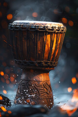 Poster - Visualization of an African djembe drum, with its rhythmic patterns translated into a series of dynamic abstract forms,