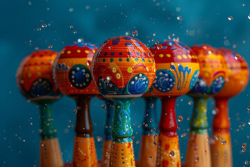Leinwandbilder - Stylized representation of Mexican maracas, their vibrant colors and patterns morphing into energetic splashes of paint,