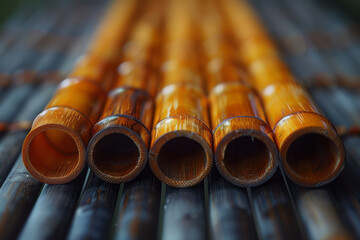 Poster - Stylized interpretation of a Peruvian pan flute, with its pipes transforming into vertical, rhythmic abstract bars,