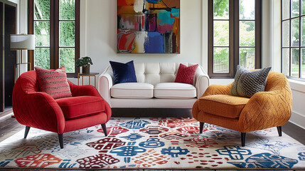 Poster - Accent chairs in bold patterns and vibrant hues, adding a pop of personality to any room they grace.