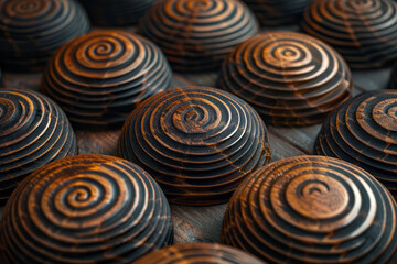 Poster - Abstract visualization of a Spanish castanet, with its clapping action inspiring overlapping circular patterns,