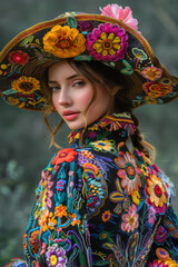 Poster - Fusion of the vivid embroidery from Hungarian folk costumes with fragmented, abstract shapes,
