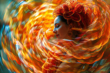 Poster - Abstract visualization of a Spanish castanet, with its clapping action inspiring overlapping circular patterns,