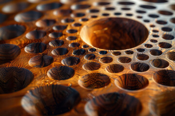 Poster - Abstract visualization of a Spanish castanet, with its clapping action inspiring overlapping circular patterns,