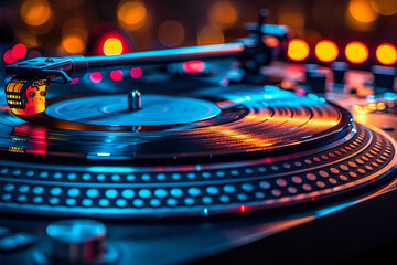 Aufkleber - Sleek metallic surfaces interspersed with bright blocks of primary colors and subtle record player arms,