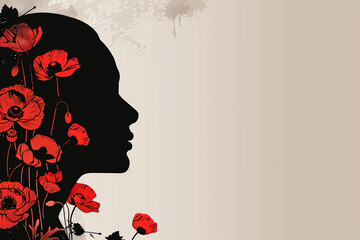 Wall Mural - Minimalist vector Memorial Day design of a soldier's profile with red poppies.