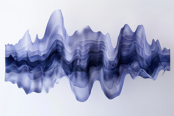 Poster - A minimalist depiction of sound vibrations using only horizontal navy lines of different lengths on a grey background,