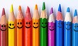 © Daniela - Linear arrangement of colored pencils with drawn happy faces, symbolizing creativity, fun and artistry in education