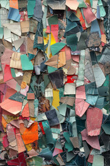 Fototapete - A collage of fabric scraps and paper cutouts, layered and arranged to evoke the spontaneous nature of a musical gathering,