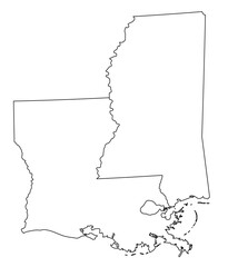Canvas Print - Map of the US states with districts. Map of the U.S. state of Louisiana,Mississippi
