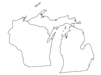 Map of the US states with districts. Map of the U.S. state of Wisconsin,Michigan
