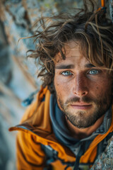 Poster - Close-up of a surferâ€™s focused expression as they navigate a challenging barrel wave, capturing the intensity and concentration,