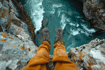 Poster - Scene showing a jumper's perspective looking down at a meandering river just before the jump, heightening the sense of risk.