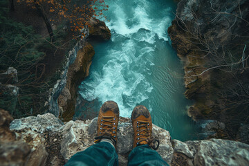 Poster - Scene showing a jumper's perspective looking down at a meandering river just before the jump, heightening the sense of risk.