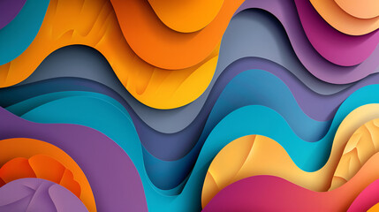 Wall Mural - abstract papercut background consisting of iridescent multi colored lines of stepped character ,colorful abstract shapes on a dark blue background